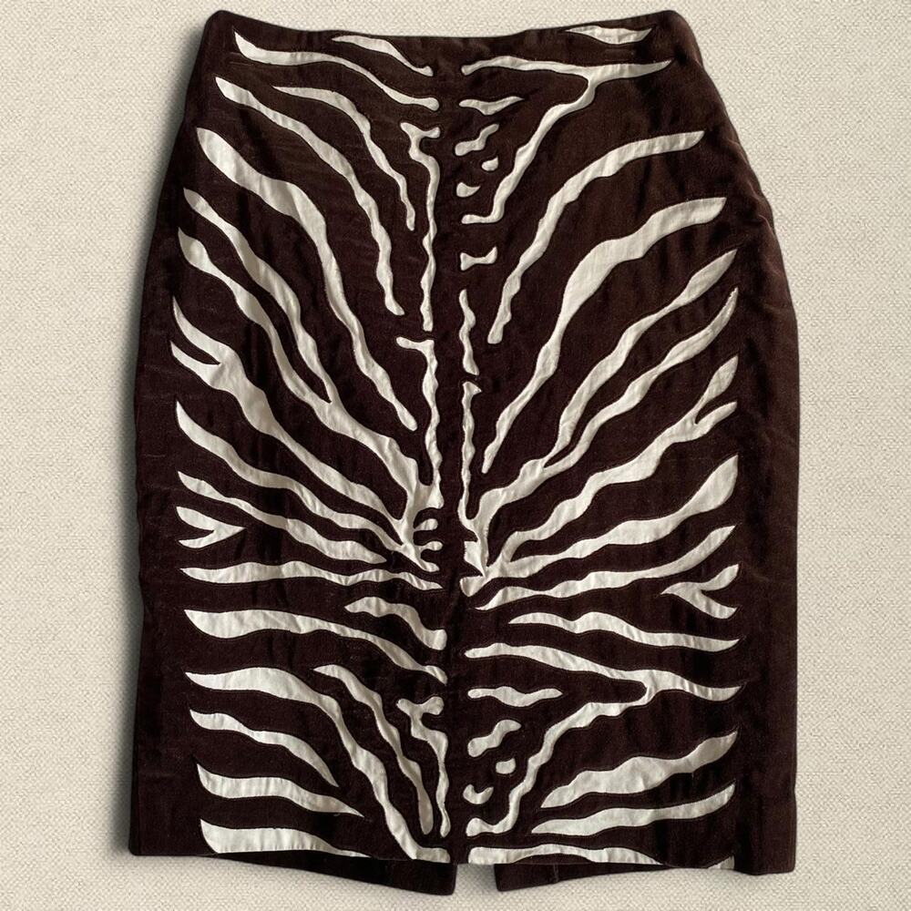 Y2K Velvet Brown & White Pencil Skirt sz 4 Boho Western